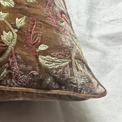 Jade Embroidered Silk Velvet Cushion in Sage