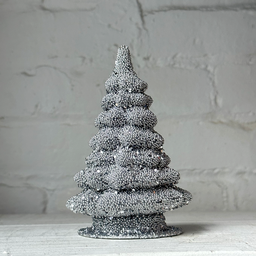 Papier-Mâché Small Silver Beaded Glitter Tree