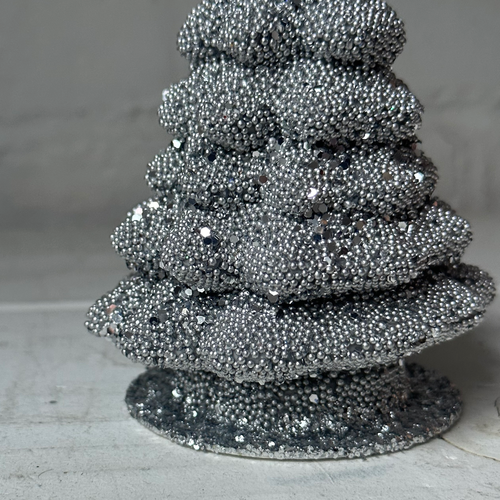 Papier-Mâché Small Silver Beaded Glitter Tree