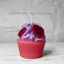 Purple Frosting with Park Purple Flowers Cupcake Candle