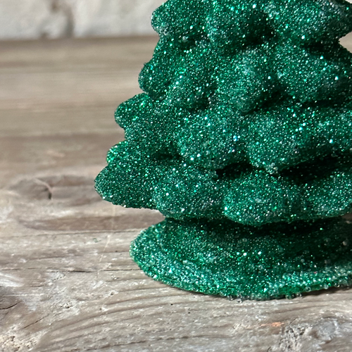 Papier-Mâché Small Green Glitter Tree