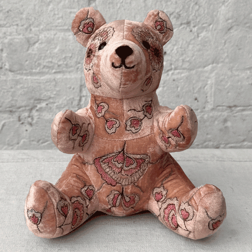 Mimosa Silk Velvet Embroidered Big Bear in Pink Quartz