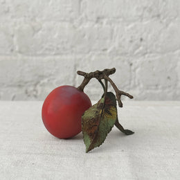 Porcelain Santa Rosa Plum with Twig and Two Leaves