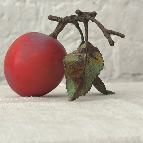 Porcelain Santa Rosa Plum with Twig and Two Leaves