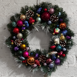 Decorated Holiday Wreath with Large Mixed Glass Ornaments