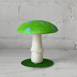 Glitter Mushroom in Light Green with Blue Dots