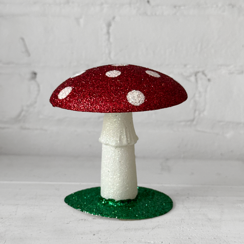 Glitter Mushroom in Classic Red with White Dots