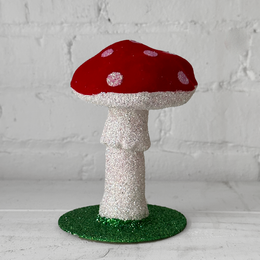 Red Flocked Glitter Mushroom with Pink Dots