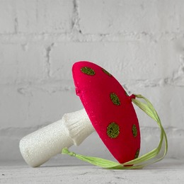 Pink Glitter Mushroom Ornament