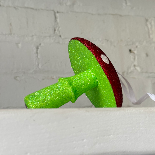 Red Glitter Mushroom with Green Base Ornament