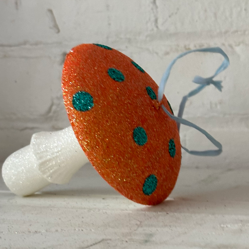 Orange Glitter Mushroom Ornament