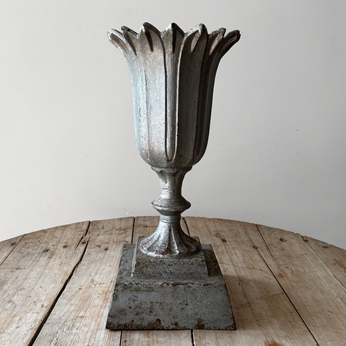 Early 20th Century Cast Iron Silver Garden Urn