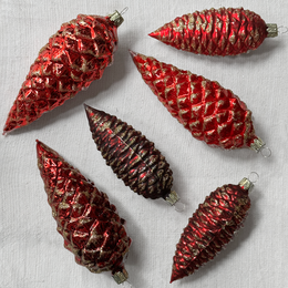 Set of 6 Nostalgic Mixed Red Pinecone Ornaments