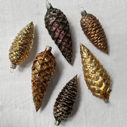 Set of 6 Nostalgic Gold & Brown Pinecone Ornaments