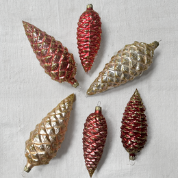 Set of 6 Nostalgic Rose & Champagne Pinecone Ornaments