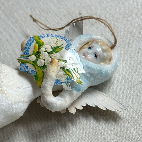 Nostalgic Cotton Angel Scrap Heart with Porcelain Head Ornament