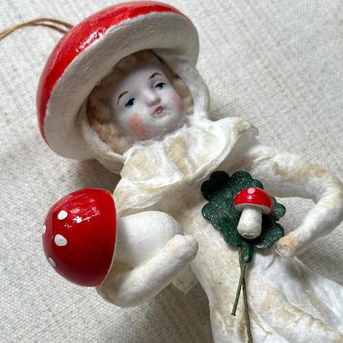 Nostalgic Cotton Mushroom Girl with Porcelain Head Ornament