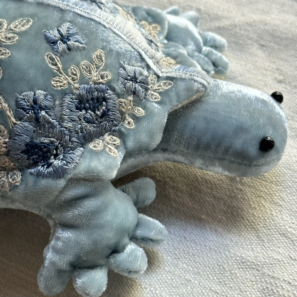 Miranda Silk Velvet Embroidered Mini Turtle In Heavenly Blue