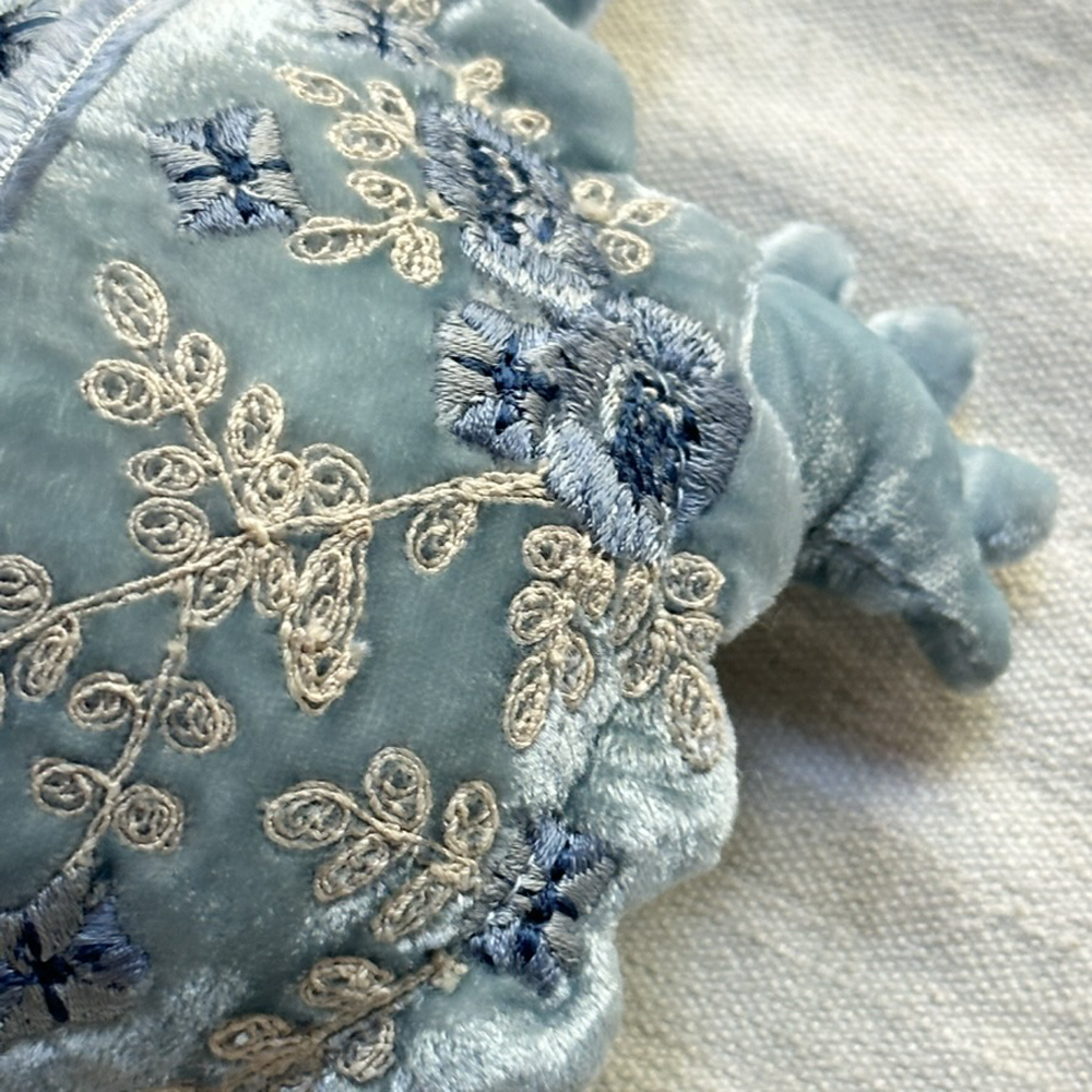 Miranda Silk Velvet Embroidered Mini Turtle In Heavenly Blue