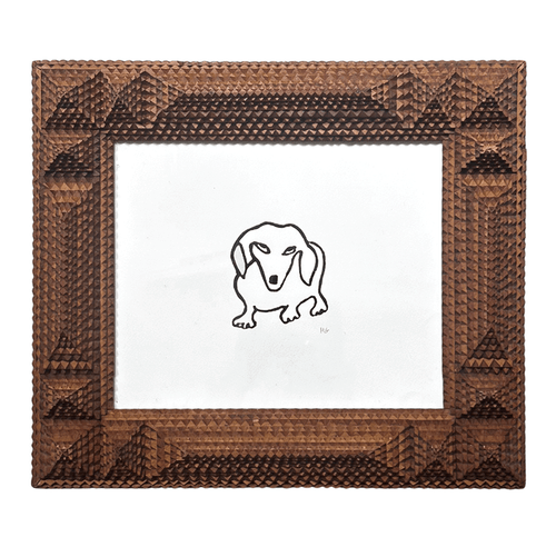 "Dachshund" in a Vintage Tramp Art Frame