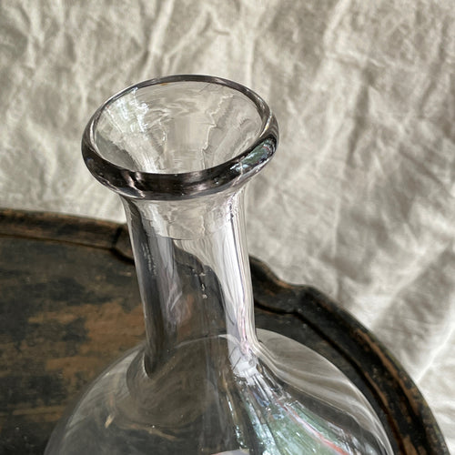 Mid-Century French Glass Wine Carafe Decanter With Stopper and Handle