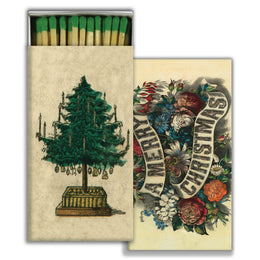 Holiday Tree and A Merry Christmas four inch matchbox with fifty sticks