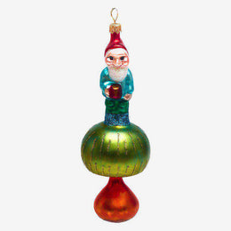 Gnome on Mushroom with Red Hat Ornament