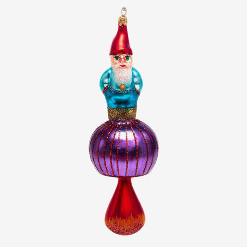 Gnome on Purple Mushroom Ornament