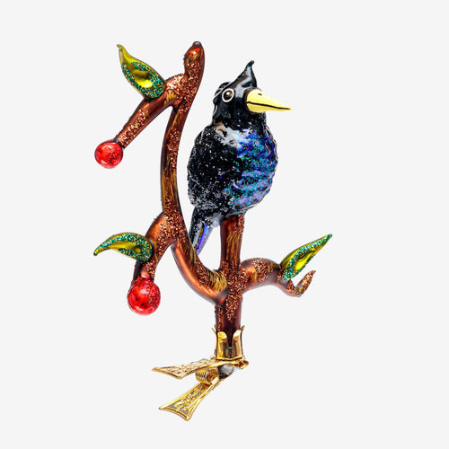 Blackbird on Cherry Branch Clip-On Ornament