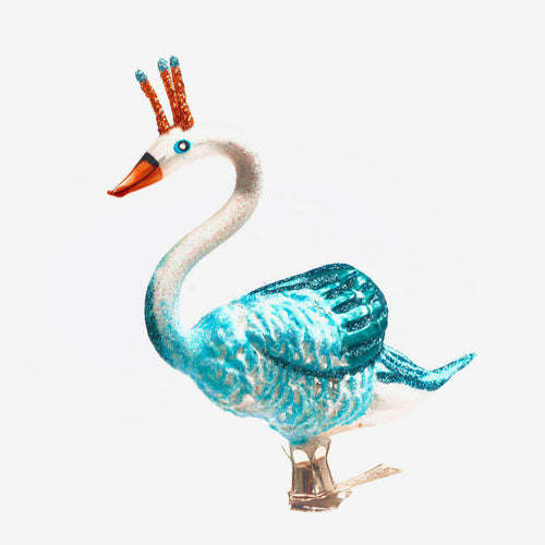 Blue Swan with Crown Clip-On Ornament