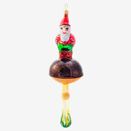 Gnome On Brown Mushroom Ornament