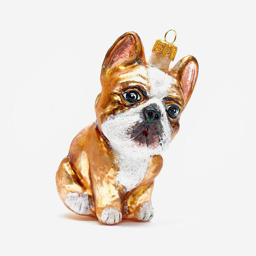 White & Brown French Bulldog Ornament