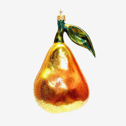 Yellow & Orange Pear With Leaf Ornament