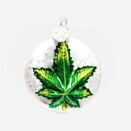 Cannabis Leaf On Disk Ornament