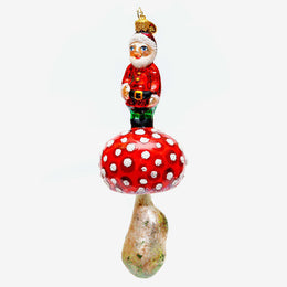 Santa Gnome on Mushroom Ornament