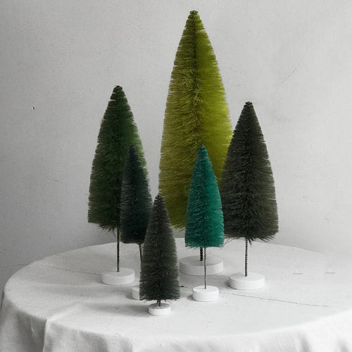 Set of 6 Rainbow Bottle Brush Trees in Green