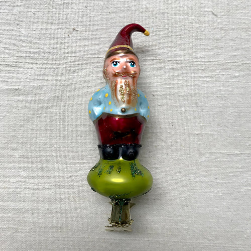 Gnome Clip On Ornament on green mushroom 