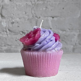 Purple Frosting with Flowers Cupcake Candle