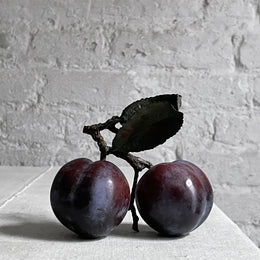 Porcelain Double Black Plums with Two Leaves