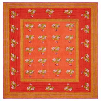 Lisa Corti Reversible King Quilt in Tea Flower Red Orange 250 x 270cm